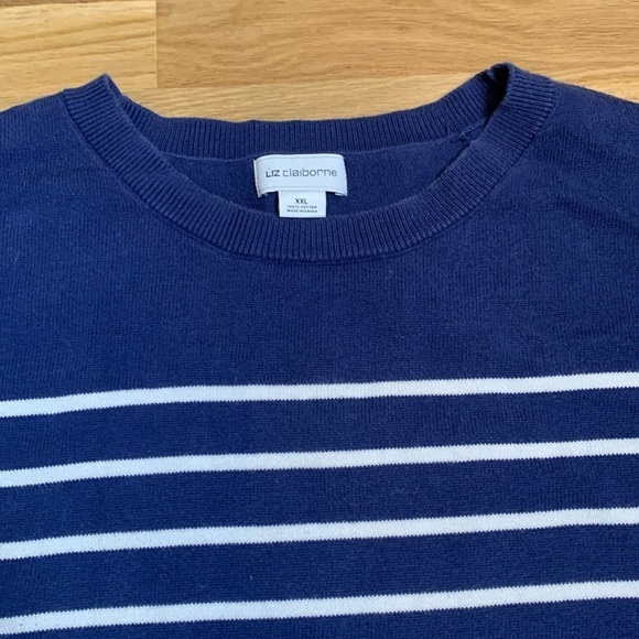 Liz Claiborne Crewneck Long Sleeve Blue & White Striped Knitted Top Women’s XXL - Picture 3 of 11